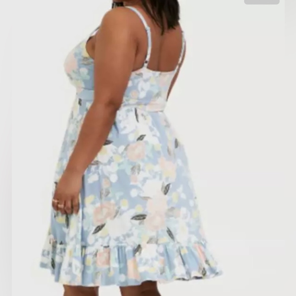Torrid Super Soft Knits Mini Shirred Skater Dress Blue Floral Sz 3 3X 22-24 - Picture 4 of 6